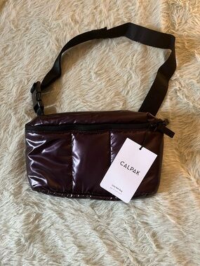 Calpak Quilted Crossbody Belt Bag in Deep Burgundy with Black Strap